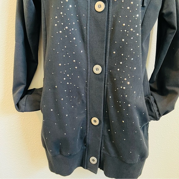Christine Alexander women black embellish cardigan button front, pockets Sz M - Picture 4 of 13